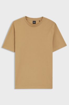 T-shirt i bomullsblandning med bubbeljacquardstruktur, Beige