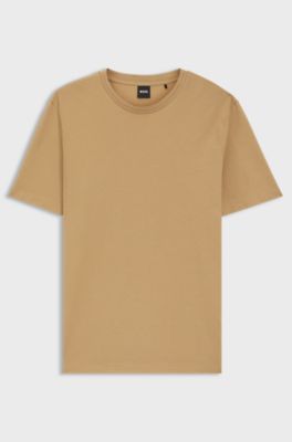 T-shirt van een katoenmix met bobbelige jacquardstructuur, Beige