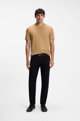 T-shirt van een katoenmix met bobbelige jacquardstructuur, Beige