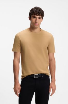 Cotton-blend T-shirt with bubble-jacquard structure, Beige