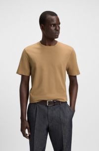 Camiseta en mezcla de algodón con estructura de jacquard de burbujas, Beige