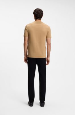 T-shirt van een katoenmix met bobbelige jacquardstructuur, Beige
