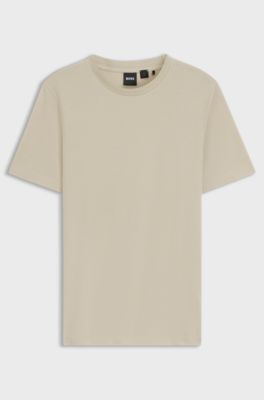 Cotton-blend T-shirt with bubble-jacquard structure, Light Beige