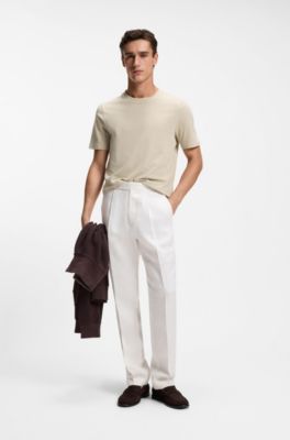 Cotton-blend T-shirt with bubble-jacquard structure, Light Beige