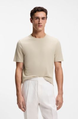 T-shirt in misto cotone con lavorazione jacquard a bolle, Beige chiaro