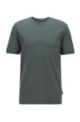 Cotton-blend T-shirt with bubble-jacquard structure, Dark Green