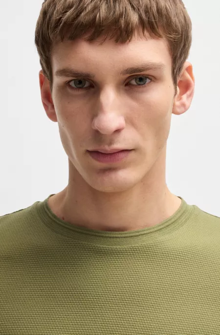 Cotton-blend T-shirt with bubble-jacquard structure