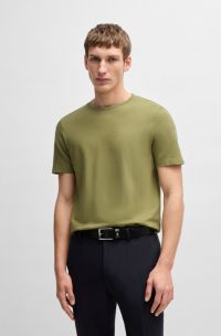 Cotton-blend T-shirt with bubble-jacquard structure, Green