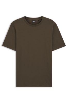 Cotton-blend T-shirt with bubble-jacquard structure, Dark Brown