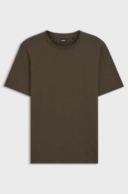 Cotton-blend T-shirt with bubble-jacquard structure, Dark Brown