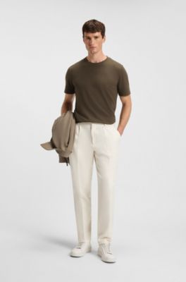 Cotton-blend T-shirt with bubble-jacquard structure, Dark Brown