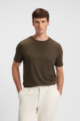 Cotton-blend T-shirt with bubble-jacquard structure, Dark Brown