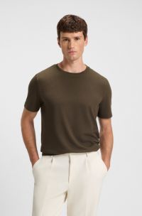 T-shirt en coton mélangé à la structure jacquard effet bulle, Marron foncé