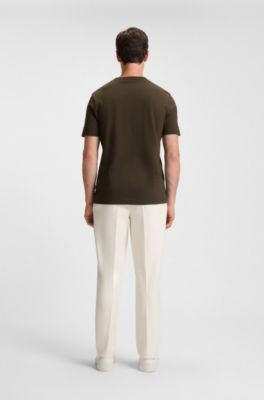 Cotton-blend T-shirt with bubble-jacquard structure, Dark Brown