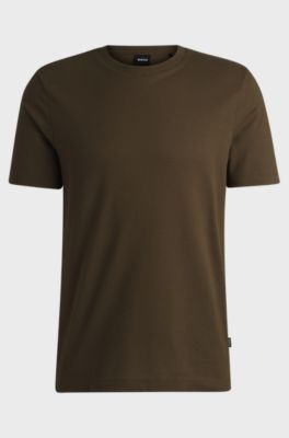 Cotton-blend T-shirt with bubble-jacquard structure, Dark Brown