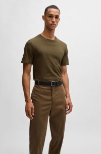 Cotton-blend T-shirt with bubble-jacquard structure, Dark Brown