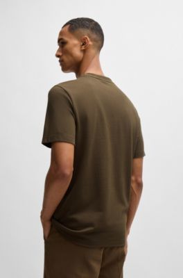 Cotton-blend T-shirt with bubble-jacquard structure, Dark Brown