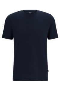 T-shirt van een katoenmix met bobbelige jacquardstructuur, Donkerblauw