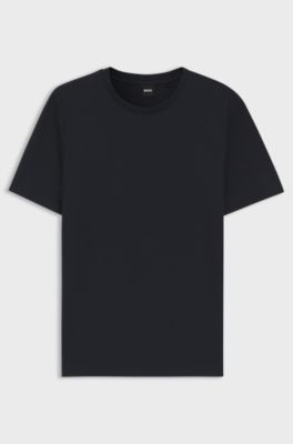 Cotton-blend T-shirt with bubble-jacquard structure, Dark Blue