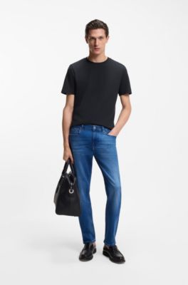 Cotton-blend T-shirt with bubble-jacquard structure, Dark Blue