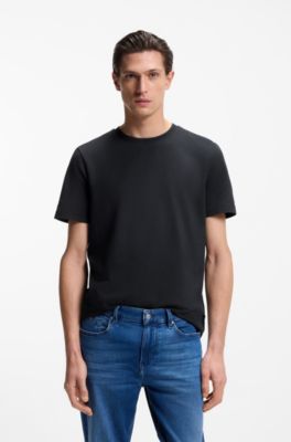 Cotton-blend T-shirt with bubble-jacquard structure, Dark Blue
