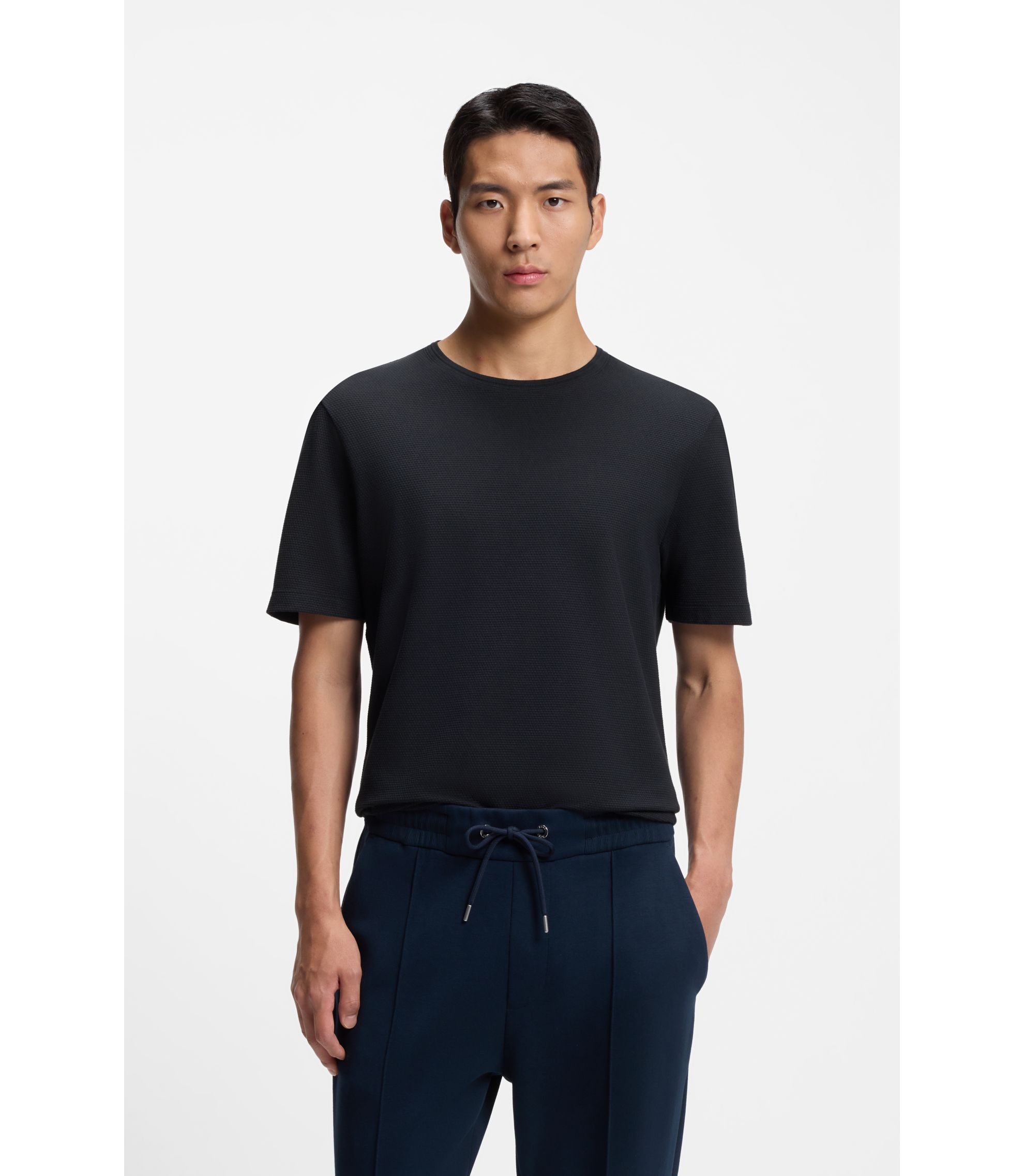 BOSS - Cotton-blend T-shirt with bubble-jacquard structure