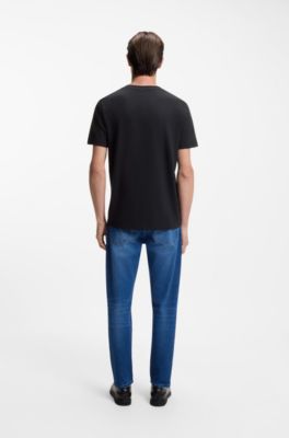Cotton-blend T-shirt with bubble-jacquard structure, Dark Blue
