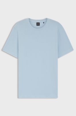 Cotton-blend T-shirt with bubble-jacquard structure, Light Blue