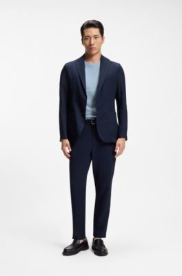 Cotton-blend T-shirt with bubble-jacquard structure, Light Blue