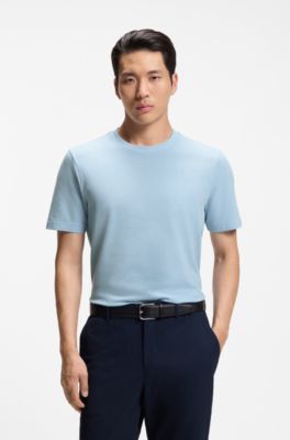 T-shirt in misto cotone con lavorazione jacquard a bolle, Celeste