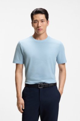 Cotton-blend T-shirt with bubble-jacquard structure