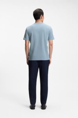 T-shirt in misto cotone con lavorazione jacquard a bolle, Celeste