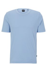 T-shirt van een katoenmix met bobbelige jacquardstructuur, Lichtblauw