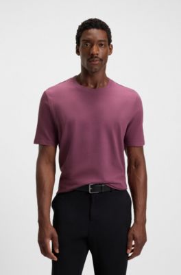 Cotton-blend T-shirt with bubble-jacquard structure, Purple