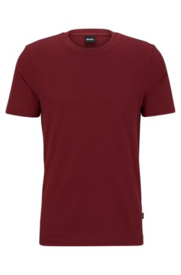 Hugo Boss Cotton-blend T-shirt With Bubble-jacquard Structure In Dark Red