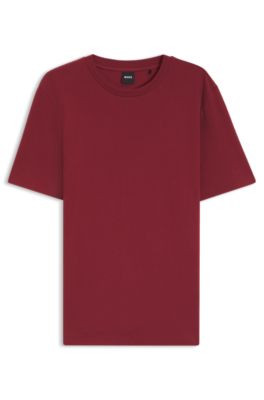 Cotton-blend T-shirt with bubble-jacquard structure, Red