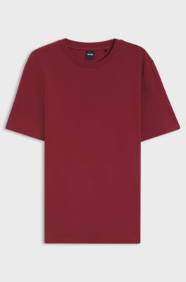 Cotton-blend T-shirt with bubble-jacquard structure, Red