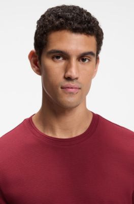 Cotton-blend T-shirt with bubble-jacquard structure, Red