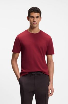 Cotton-blend T-shirt with bubble-jacquard structure, Red