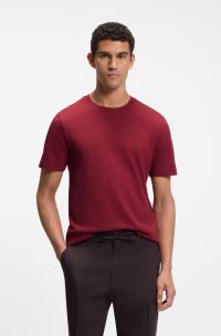 Cotton-blend T-shirt with bubble-jacquard structure, Red