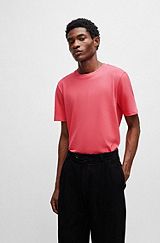 Cotton-blend T-shirt with bubble-jacquard structure, Dark pink