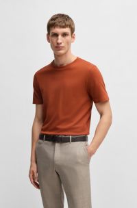 Cotton-blend T-shirt with bubble-jacquard structure, Dark Orange