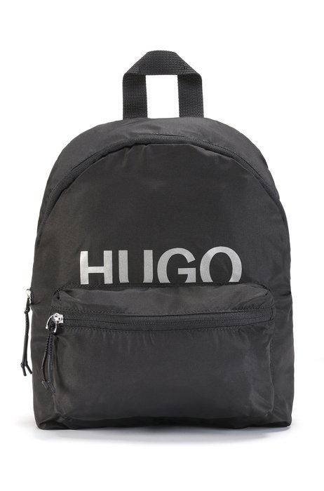 Packable backpack in recycled fabric with printed logo, Black