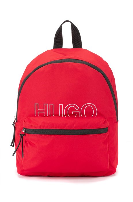 Packable backpack in recycled fabric with printed logo, Red
