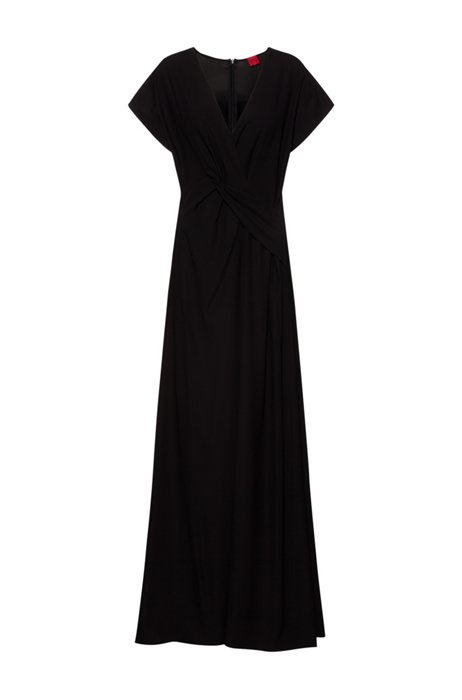 Crepe maxi dress with knotted front, Black