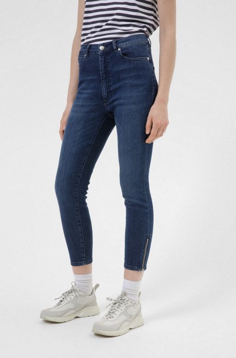 LOU skinny-fit jeans in stretch denim with zipped hems, Blue