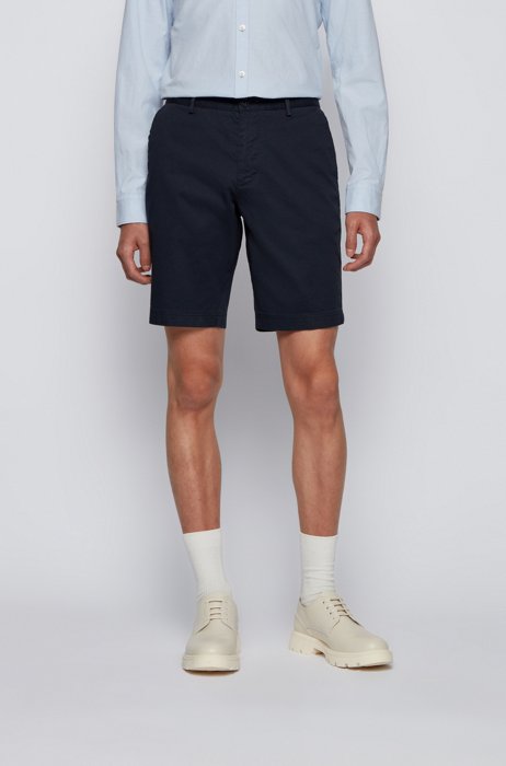 Shorts slim fit de algodón elástico con estructura, Azul oscuro