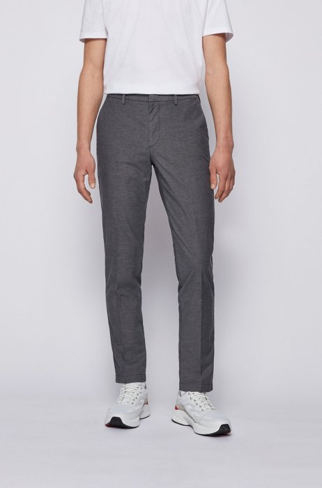 Slim-fit chinos in micro-patterned stretch cotton, Dark Blue