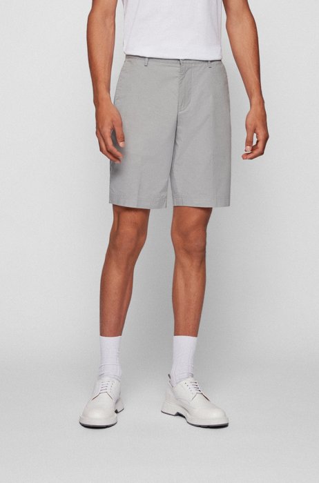 Slim-fit shorts in micro-patterned stretch cotton, Light Grey