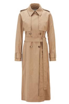 Trench long en twill de coton mélangé avec ceinture